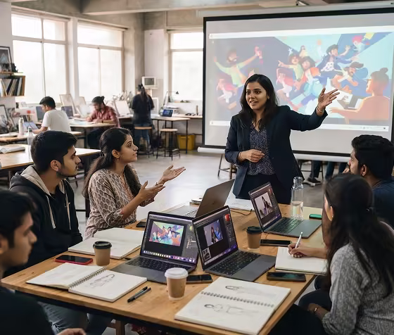 Arena Animation students collaborating on creative projects