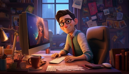 Animator Designing Character on Computer Animator Designing a Fantasy Character On Desktop Computer