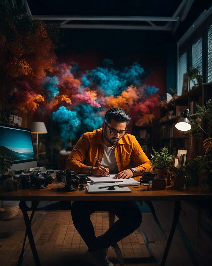 Visual storytelling and creative design | Arena Animation Creative artist working on visual storytelling concepts in a studio environment
