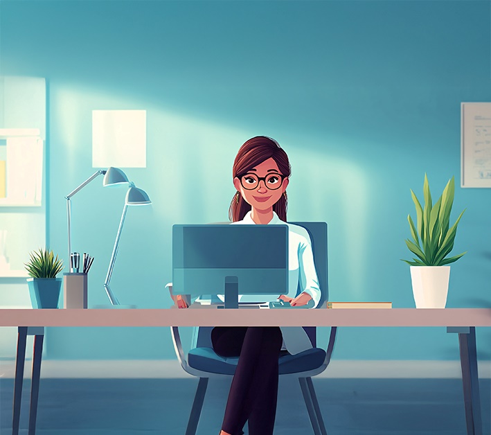 Female designer working at Arena Animation Female designer working on computer on office desk.