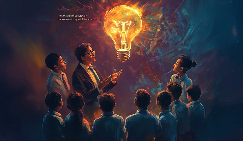 International Day of Education Teacher inspiring students with ideas on International Day of Education