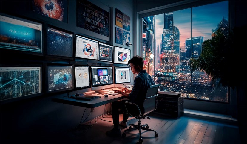 Learner editing animation and VFX scenes on multiple screens